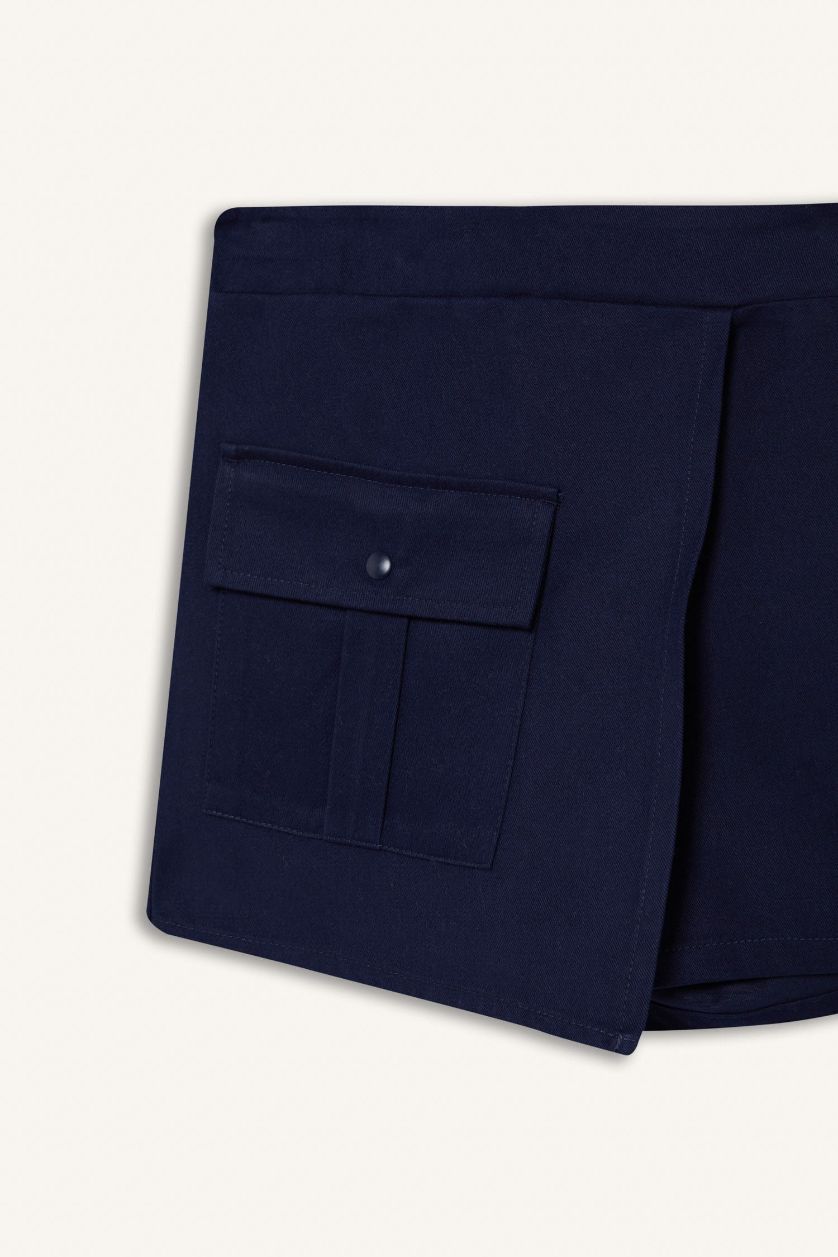 Kız Çocuk - Genç Kız Lacivert Gabardin Cepli Şort Etek Kız Çocuk