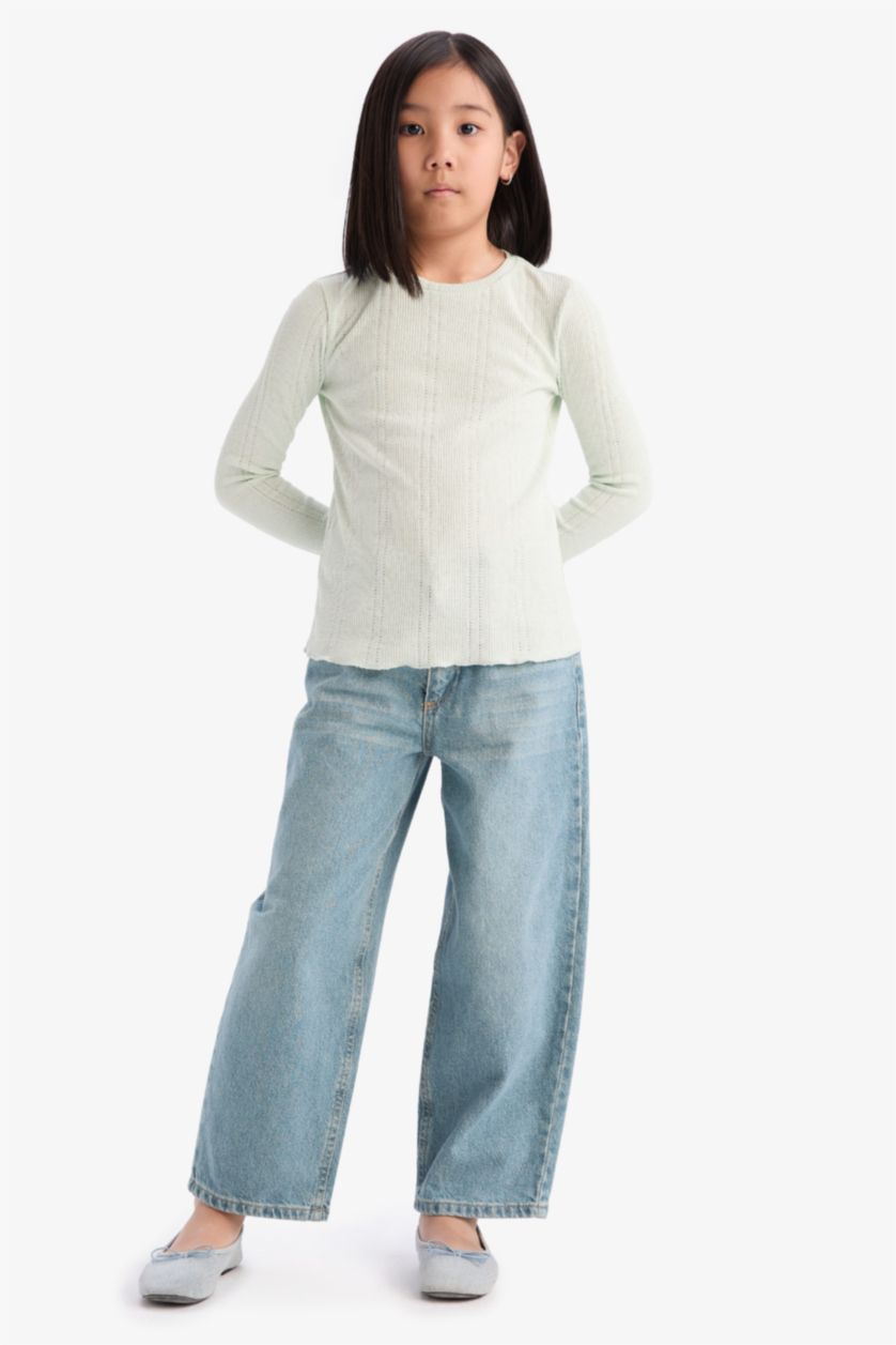 FILLES Turquoise Girl Slim Fit Crew Neck Long Sleeve T-Shirt