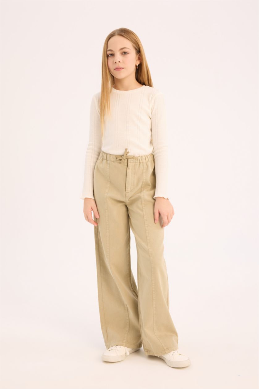 Girls & Teens White Girl Slim Fit Crew Neck Long Sleeve T-Shirt