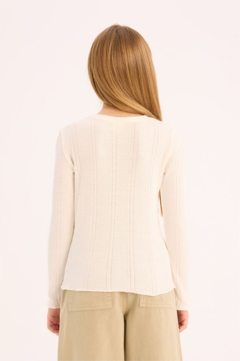 Girls & Teens White Girl Slim Fit Crew Neck Long Sleeve T-Shirt