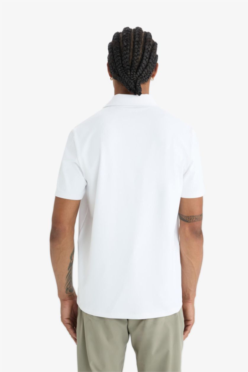 Erkek Beyaz Esnek Kumaş Standart Fit Polo Yaka Sporcu Kısa Kollu Tişört