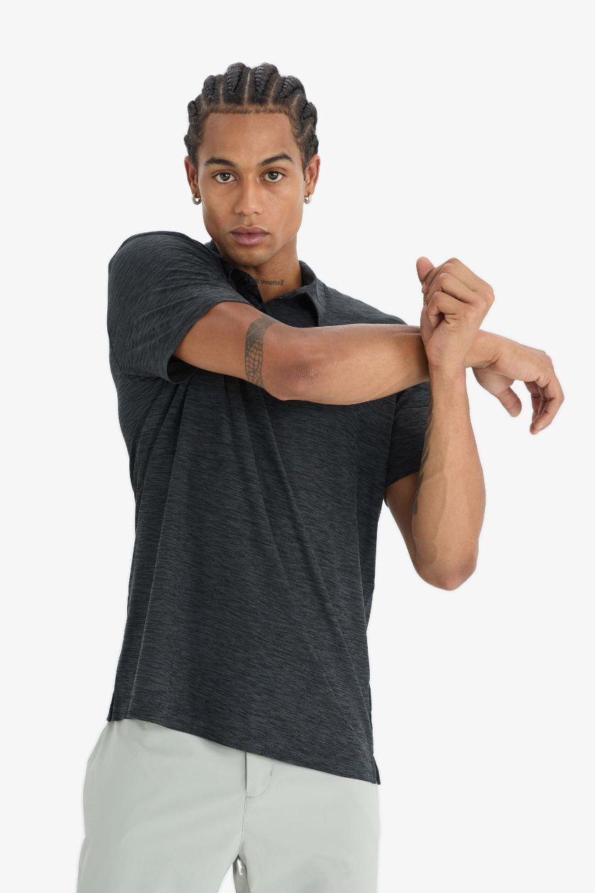 Erkek Antrasit Melanj Standart Fit Polo Yaka Sporcu Kısa Kollu Tişört