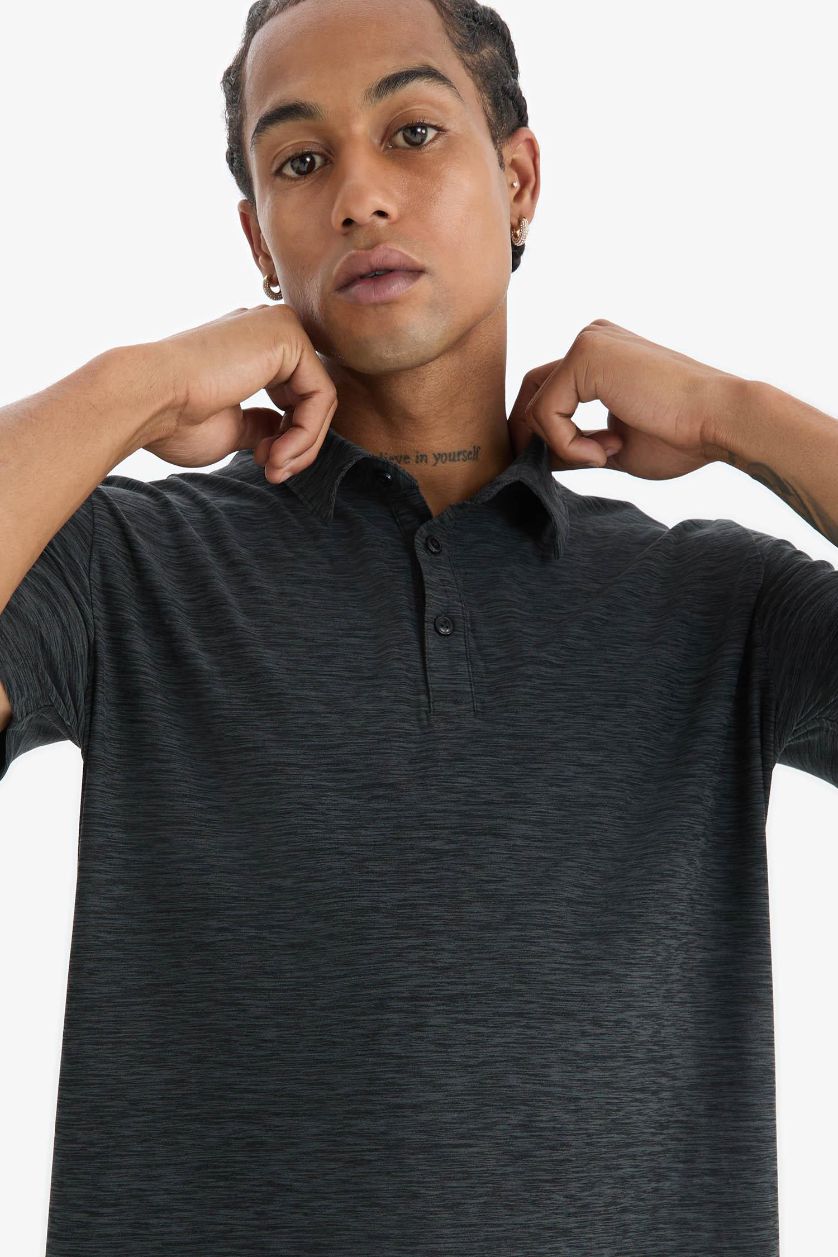 Erkek Antrasit Melanj Standart Fit Polo Yaka Sporcu Kısa Kollu Tişört