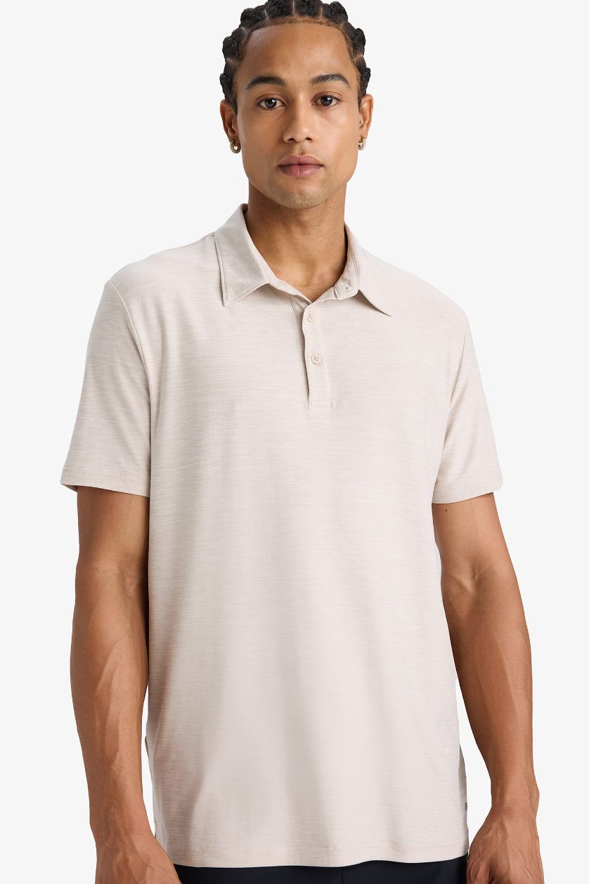 Erkek Bej Melanj Esnek Kumaş Standart Fit Polo Yaka Sporcu Kısa Kollu Tişört