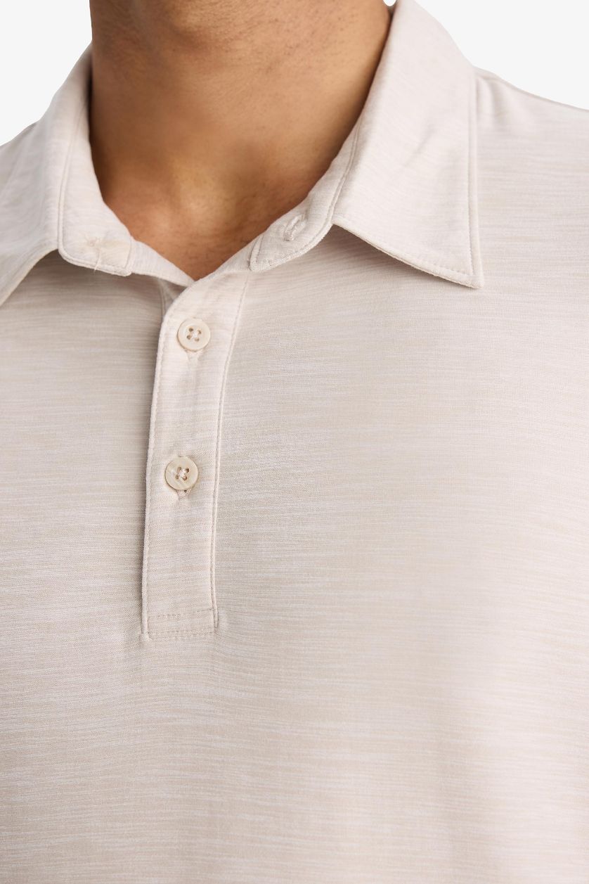 Erkek Bej Melanj Esnek Kumaş Standart Fit Polo Yaka Sporcu Kısa Kollu Tişört