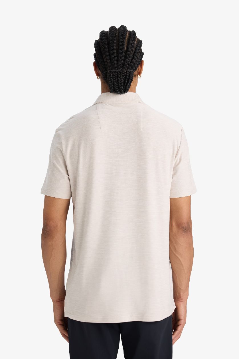 Erkek Bej Melanj Esnek Kumaş Standart Fit Polo Yaka Sporcu Kısa Kollu Tişört