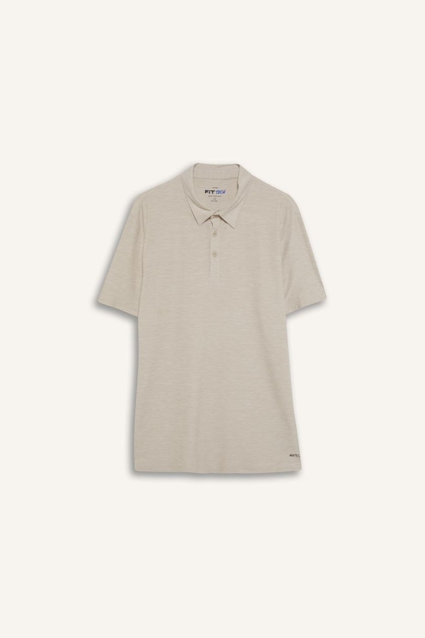 Erkek Bej Melanj Esnek Kumaş Standart Fit Polo Yaka Sporcu Kısa Kollu Tişört