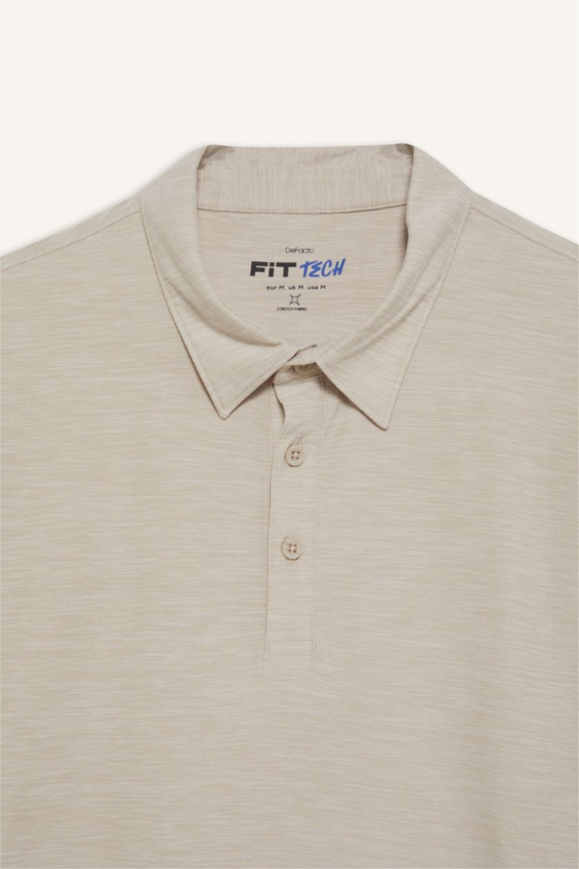 Erkek Bej Melanj Esnek Kumaş Standart Fit Polo Yaka Sporcu Kısa Kollu Tişört