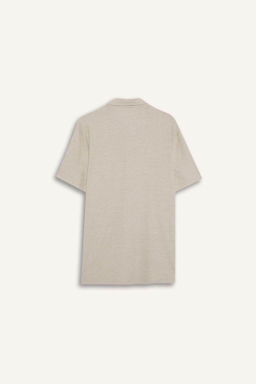 Erkek Bej Melanj Esnek Kumaş Standart Fit Polo Yaka Sporcu Kısa Kollu Tişört