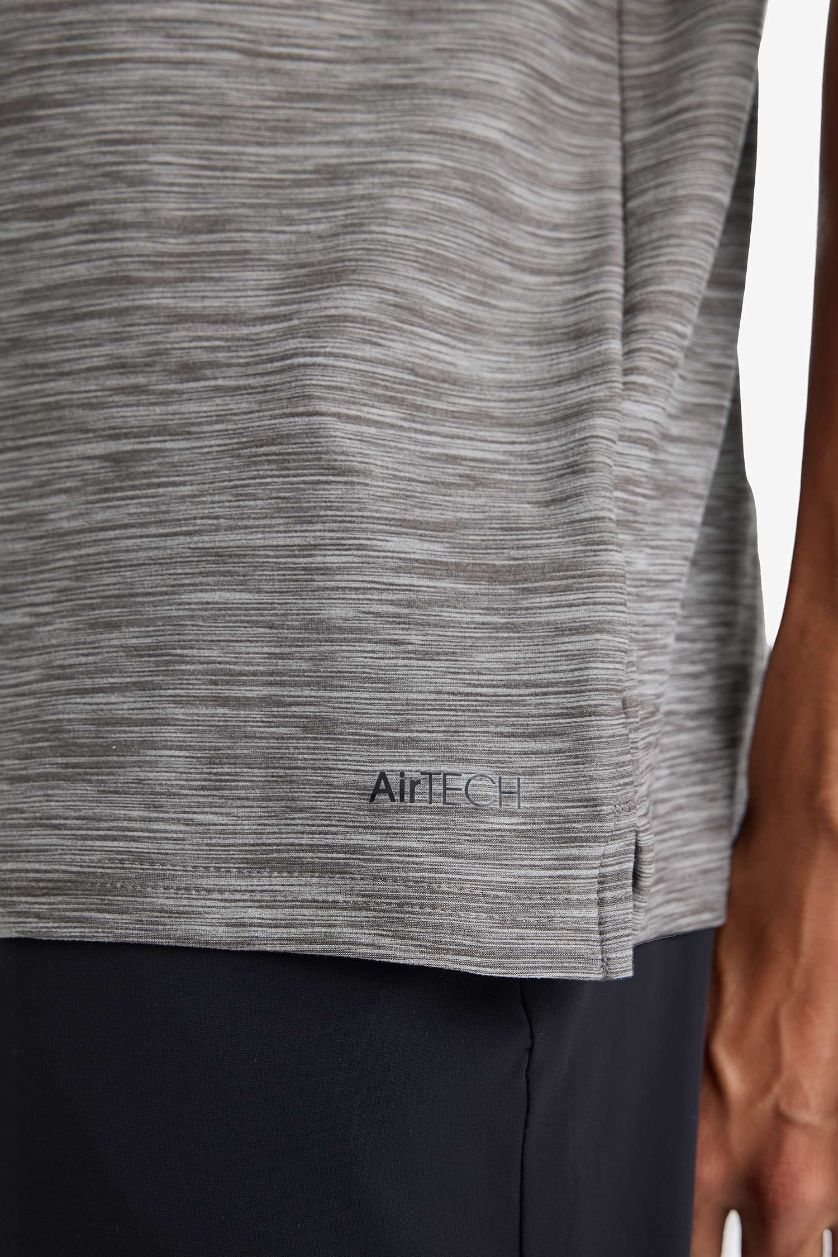 Erkek Gri Melanj Esnek Kumaş Standart Fit Polo Yaka Sporcu Kısa Kollu Tişört