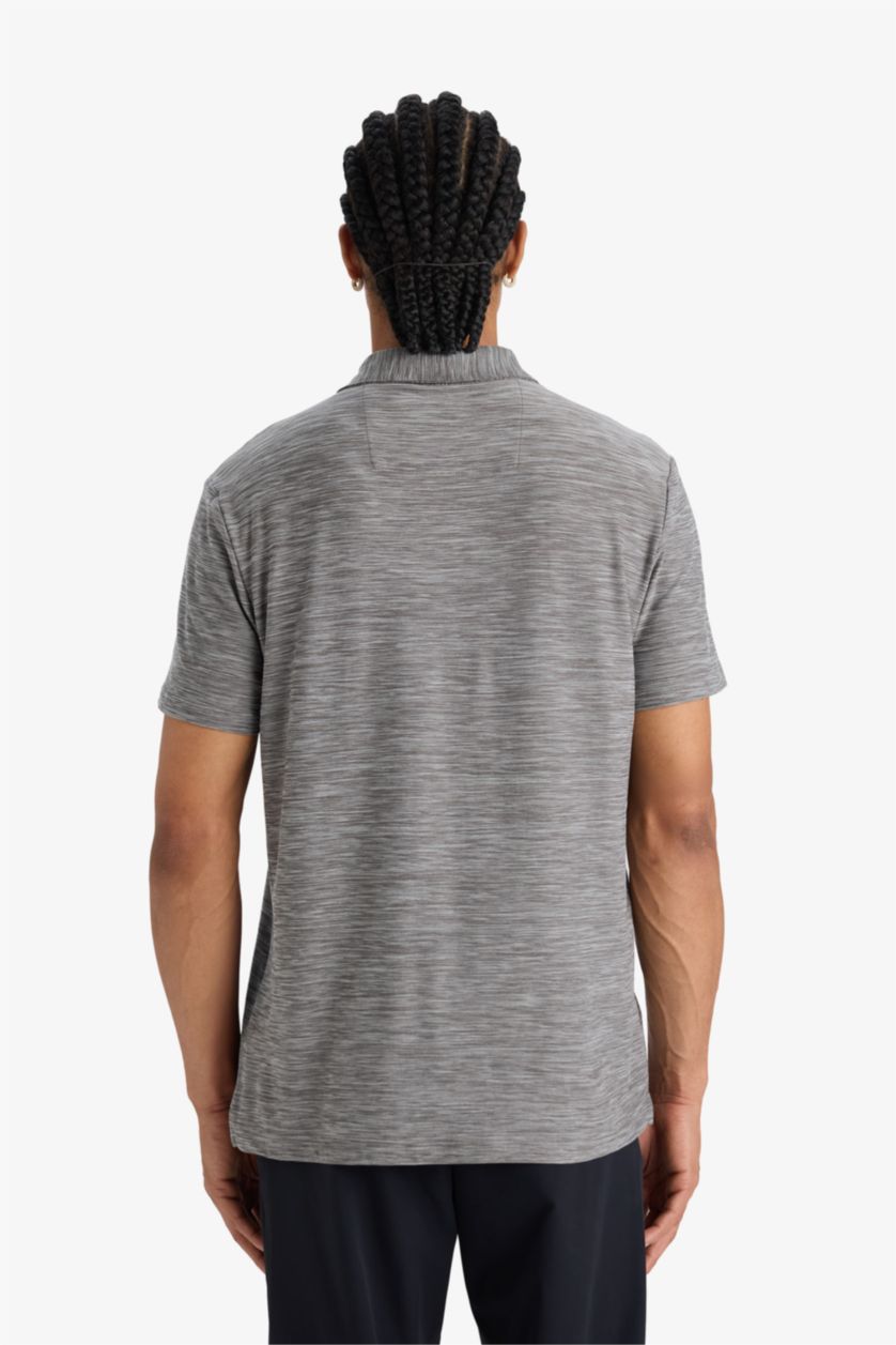 Erkek Gri Melanj Esnek Kumaş Standart Fit Polo Yaka Sporcu Kısa Kollu Tişört