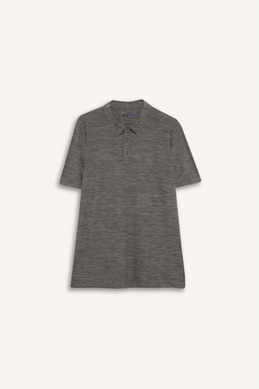 Erkek Gri Melanj Esnek Kumaş Standart Fit Polo Yaka Sporcu Kısa Kollu Tişört