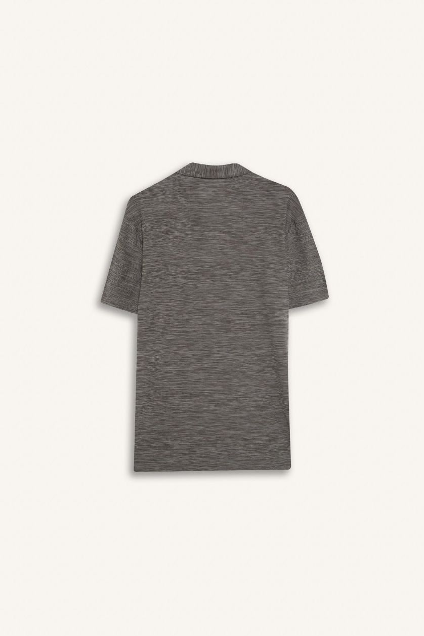 Erkek Gri Melanj Esnek Kumaş Standart Fit Polo Yaka Sporcu Kısa Kollu Tişört