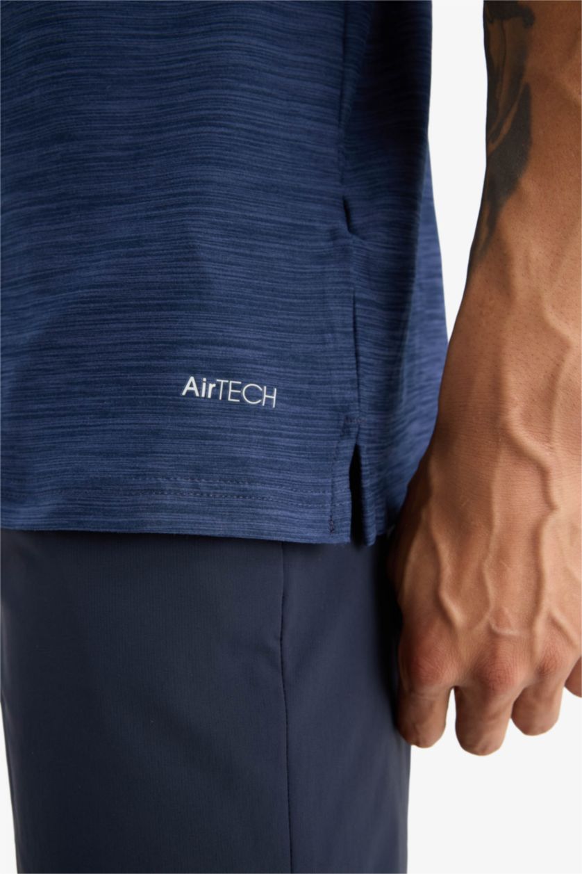 Erkek İndigo Melanj Esnek Kumaş Standart Fit Polo Yaka Sporcu Kısa Kollu Tişört