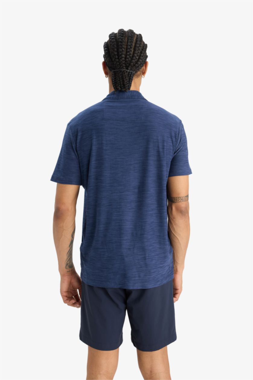 Erkek İndigo Melanj Esnek Kumaş Standart Fit Polo Yaka Sporcu Kısa Kollu Tişört