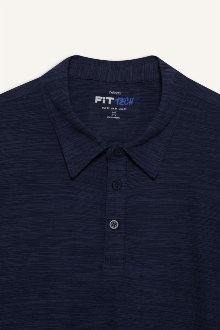 Erkek İndigo Melanj Esnek Kumaş Standart Fit Polo Yaka Sporcu Kısa Kollu Tişört