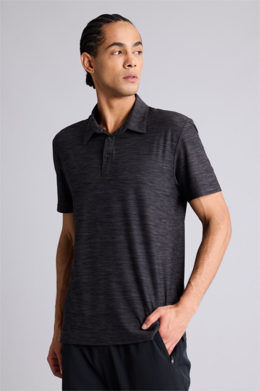 Erkek Antrasit Melanj Standart Fit Polo Yaka Sporcu Kısa Kollu Tişört