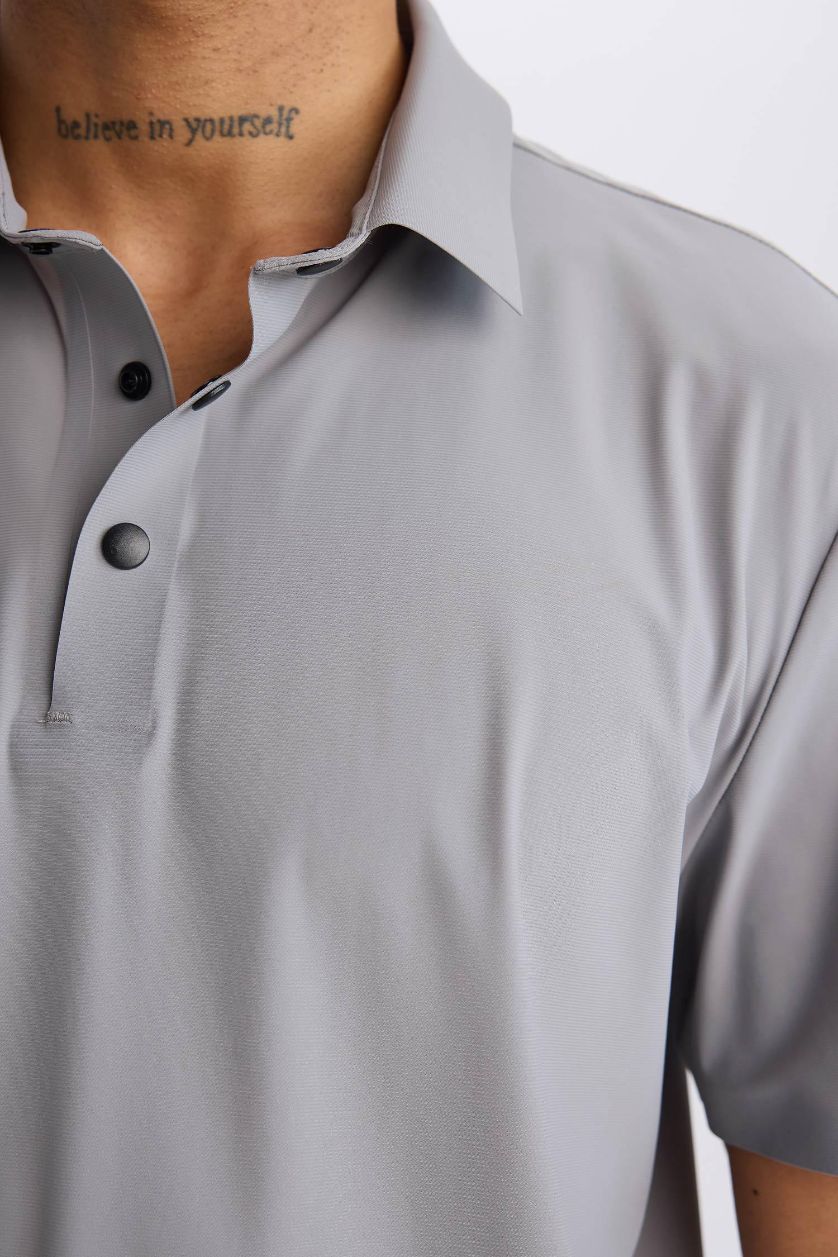 Erkek Gri Esnek Kumaş Standart Fit Polo Yaka Sporcu Kısa Kollu Tişört