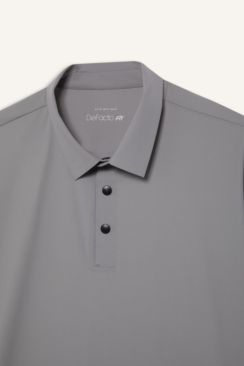 Erkek Gri Esnek Kumaş Standart Fit Polo Yaka Sporcu Kısa Kollu Tişört