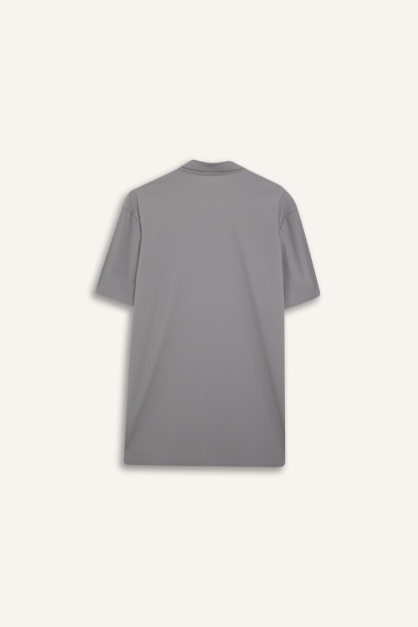 Erkek Gri Esnek Kumaş Standart Fit Polo Yaka Sporcu Kısa Kollu Tişört