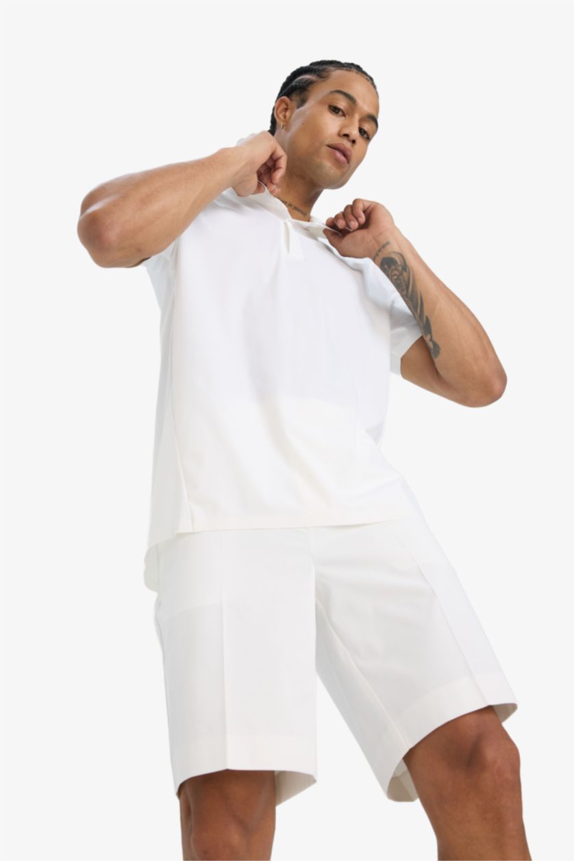 Erkek Beyaz Esnek Kumaş Standart Fit Polo Yaka Sporcu Kısa Kollu Tişört