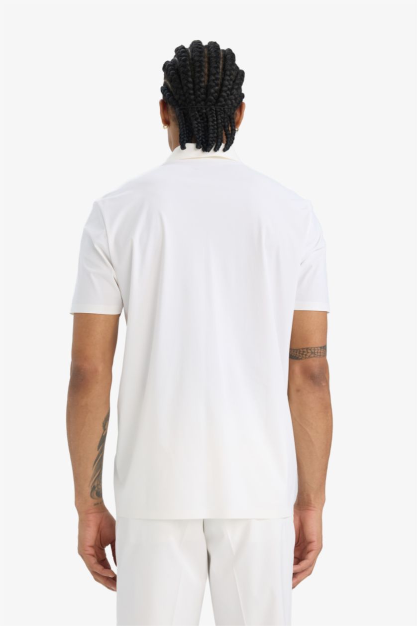 Erkek Beyaz Esnek Kumaş Standart Fit Polo Yaka Sporcu Kısa Kollu Tişört