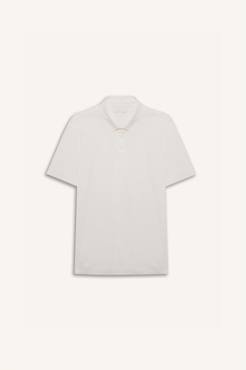 Erkek Beyaz Esnek Kumaş Standart Fit Polo Yaka Sporcu Kısa Kollu Tişört