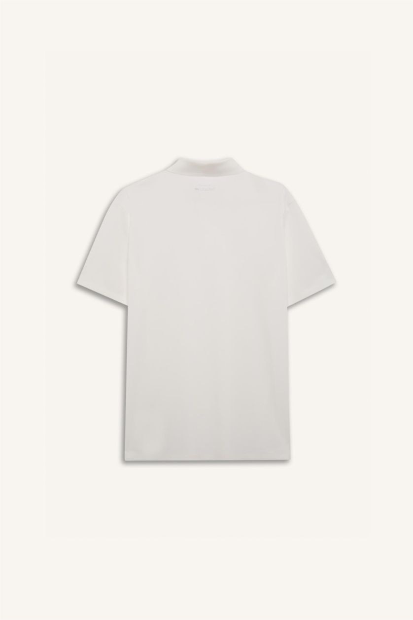 Erkek Beyaz Esnek Kumaş Standart Fit Polo Yaka Sporcu Kısa Kollu Tişört