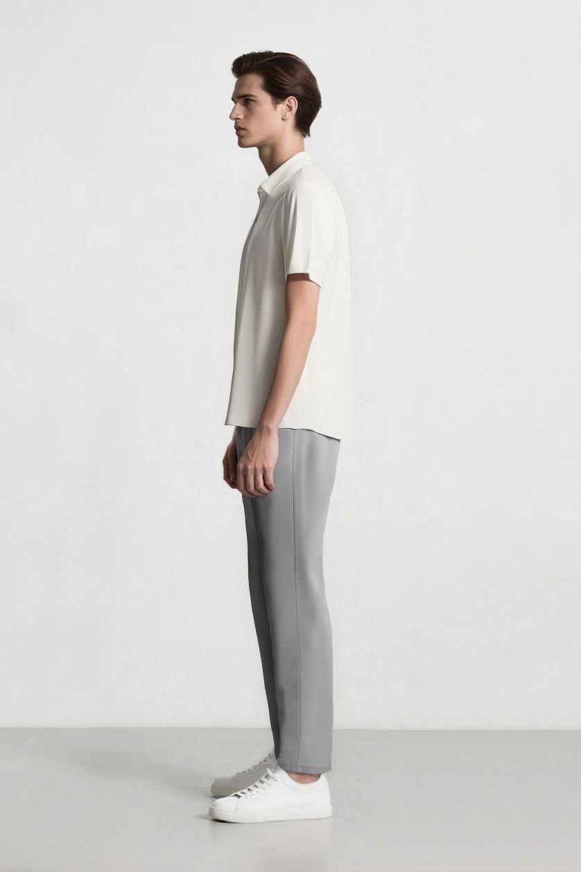 Erkek Açık Gri Slim Fit Dar Kesim Standart Paça Esnek Multifonksiyonel Dokuma Sporcu Pantolon