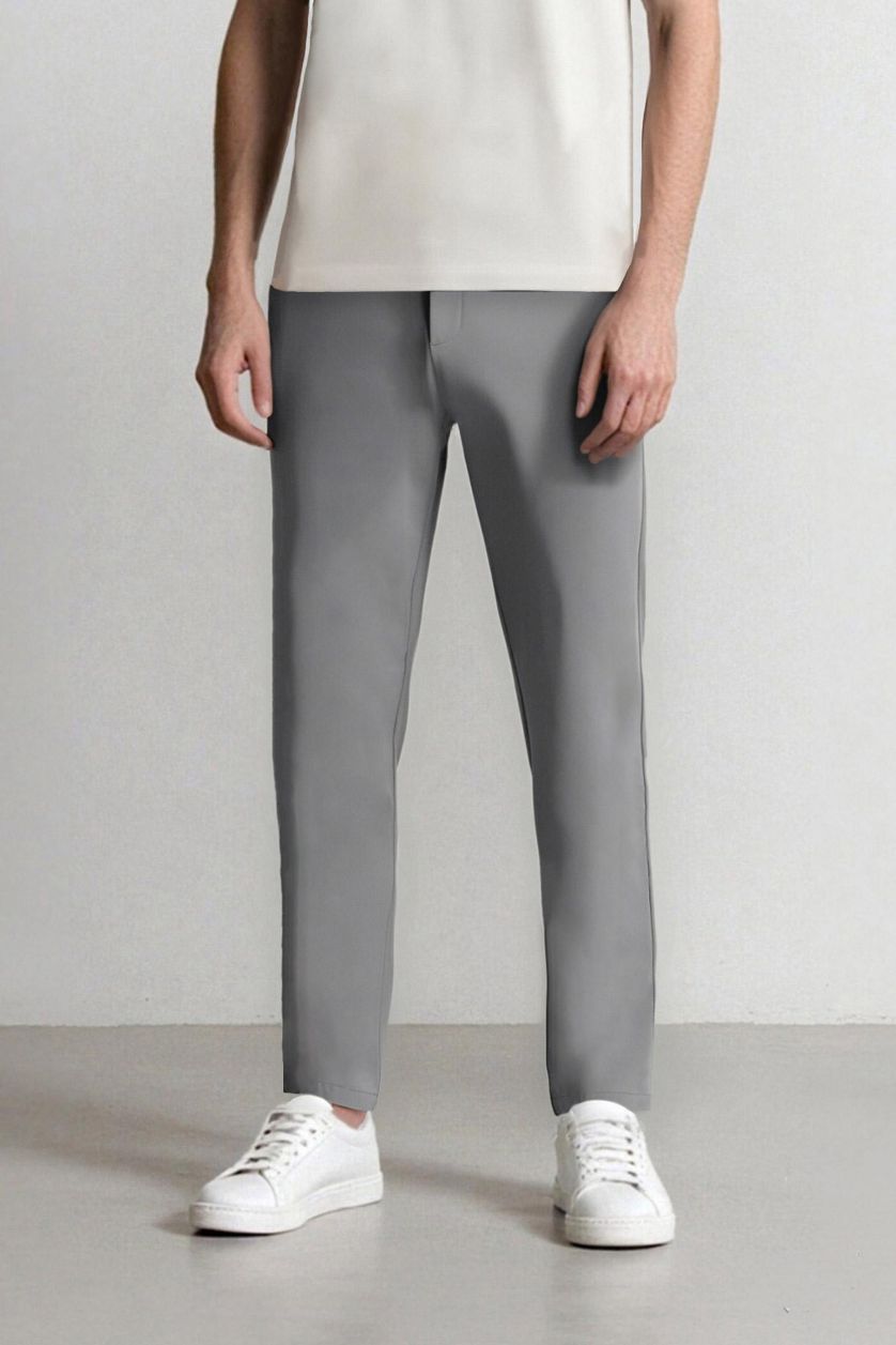 Erkek Açık Gri Slim Fit Dar Kesim Standart Paça Esnek Multifonksiyonel Dokuma Sporcu Pantolon