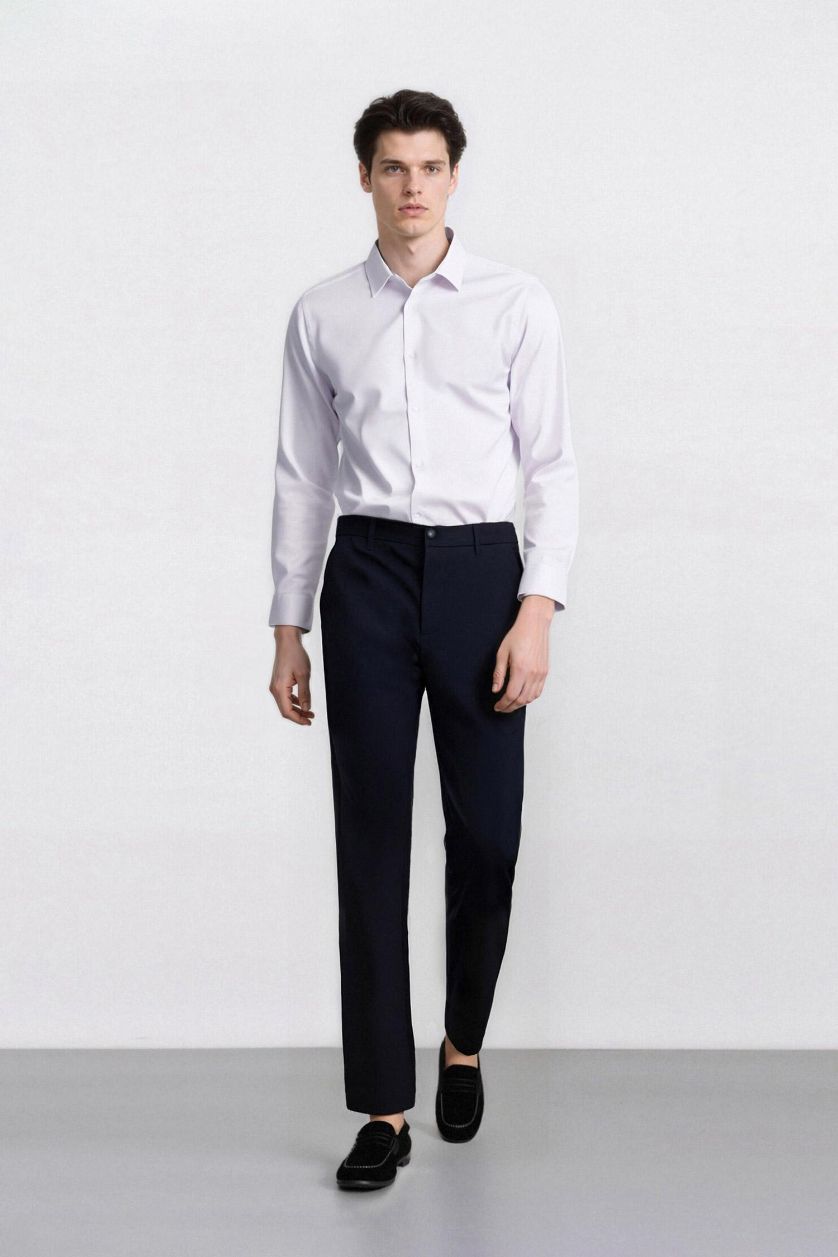 Erkek Lacivert Slim Fit Dar Kesim Standart Paça Esnek Multifonksiyonel Dokuma Sporcu Pantolon