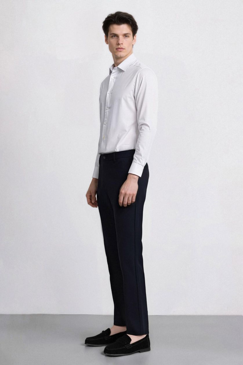 Erkek Lacivert Slim Fit Dar Kesim Standart Paça Esnek Multifonksiyonel Dokuma Sporcu Pantolon