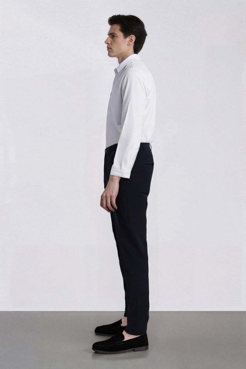 Erkek Lacivert Slim Fit Dar Kesim Standart Paça Esnek Multifonksiyonel Dokuma Sporcu Pantolon