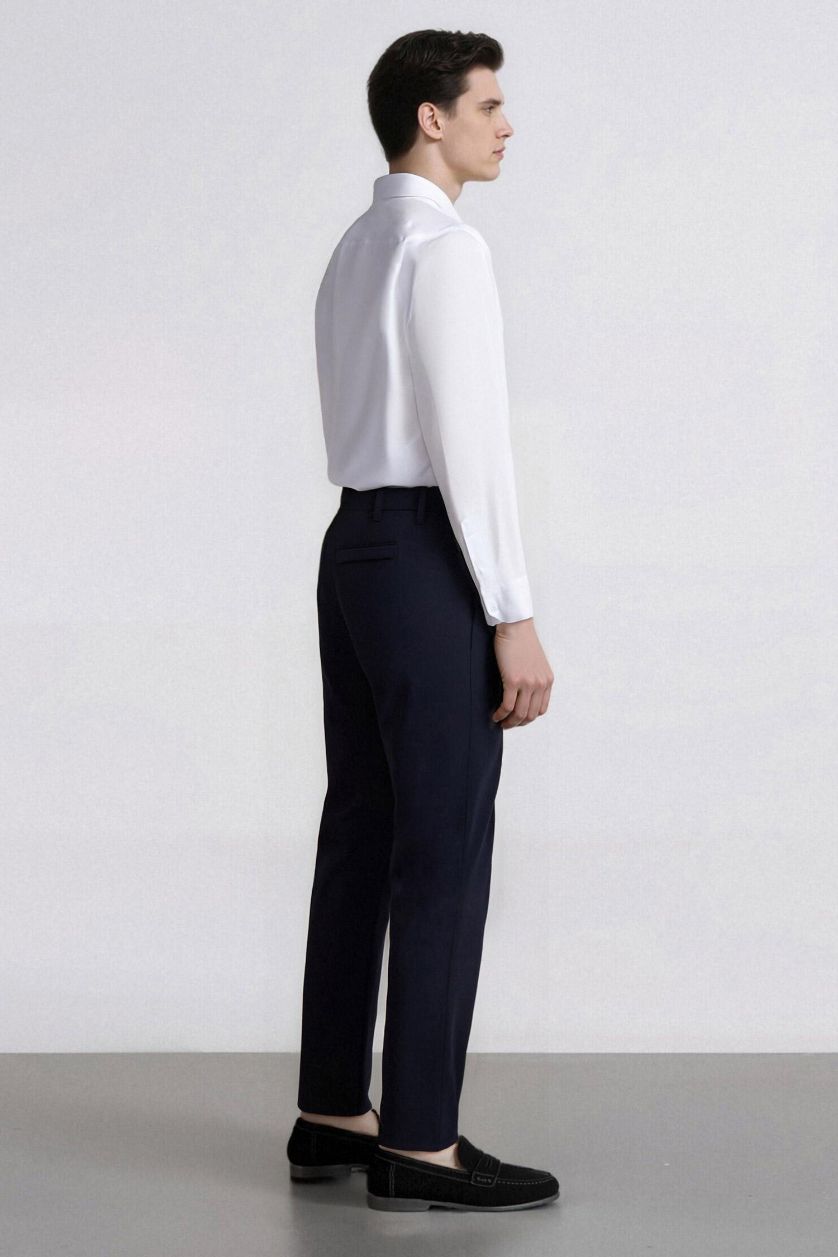 Erkek Lacivert Slim Fit Dar Kesim Standart Paça Esnek Multifonksiyonel Dokuma Sporcu Pantolon