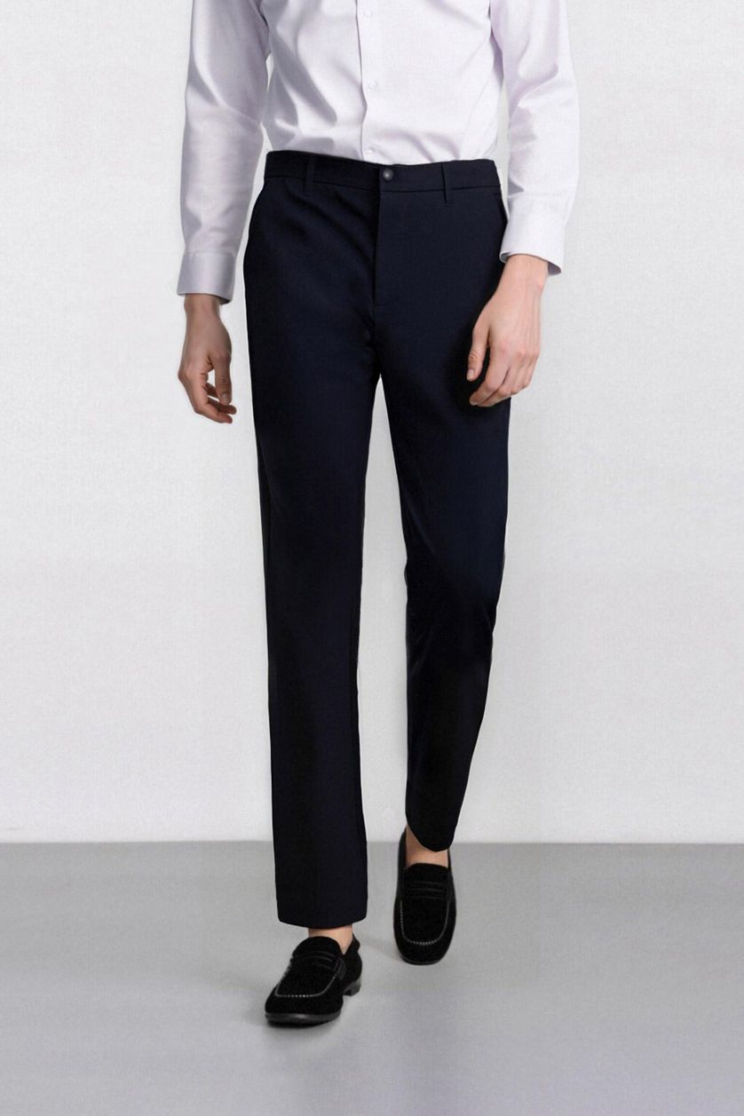 Erkek Lacivert Slim Fit Dar Kesim Standart Paça Esnek Multifonksiyonel Dokuma Sporcu Pantolon