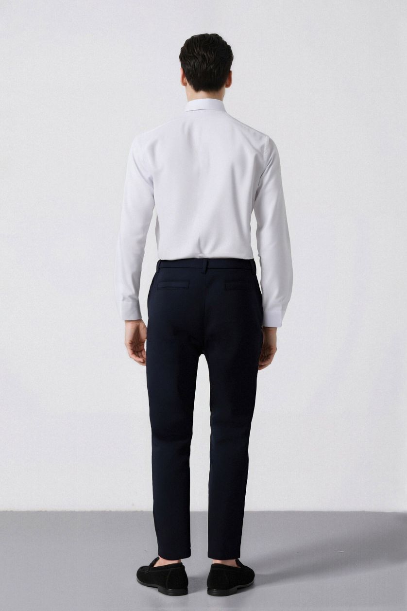 Erkek Lacivert Slim Fit Dar Kesim Standart Paça Esnek Multifonksiyonel Dokuma Sporcu Pantolon