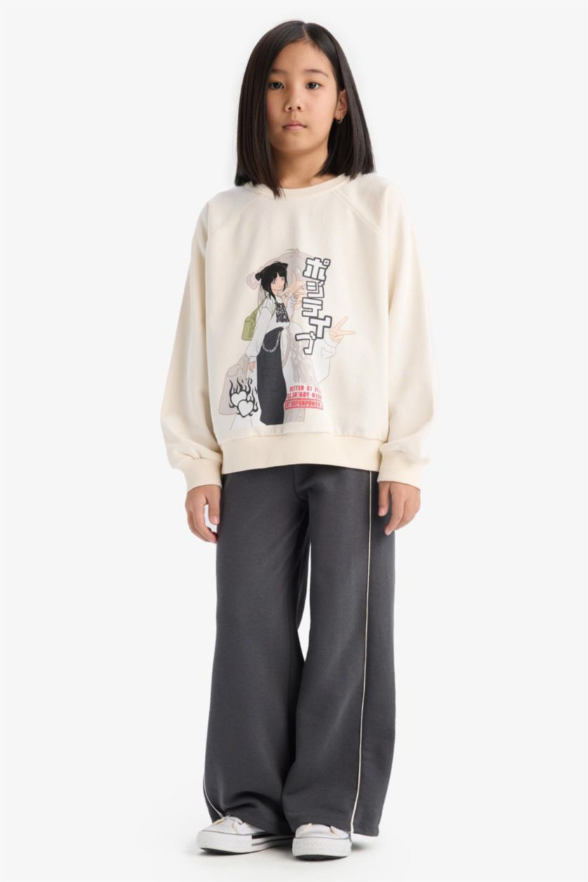 Kız Çocuk - Genç Kız Antrasit Wide Leg Beli Lastikli Geniş Bol Paça Eşofman Altı Kız Çocuk