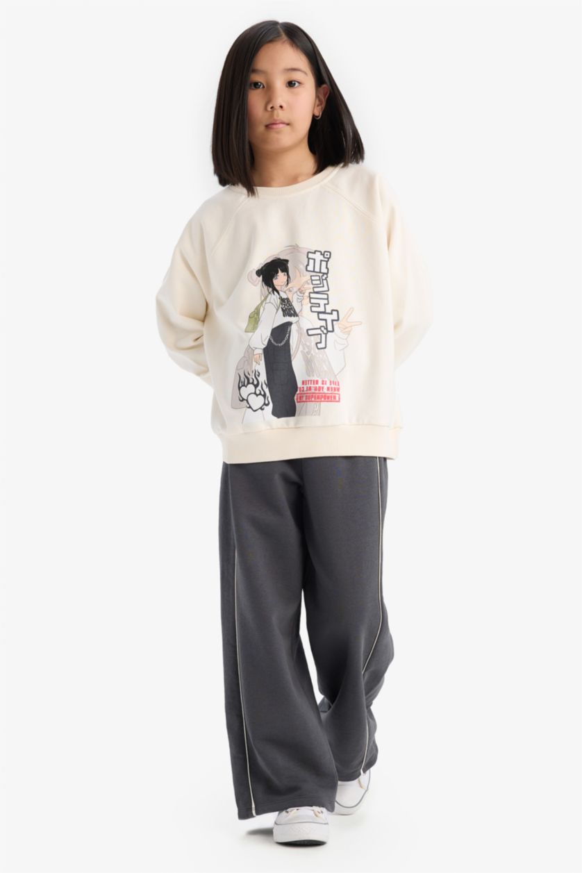 Kız Çocuk - Genç Kız Antrasit Wide Leg Beli Lastikli Geniş Bol Paça Eşofman Altı Kız Çocuk