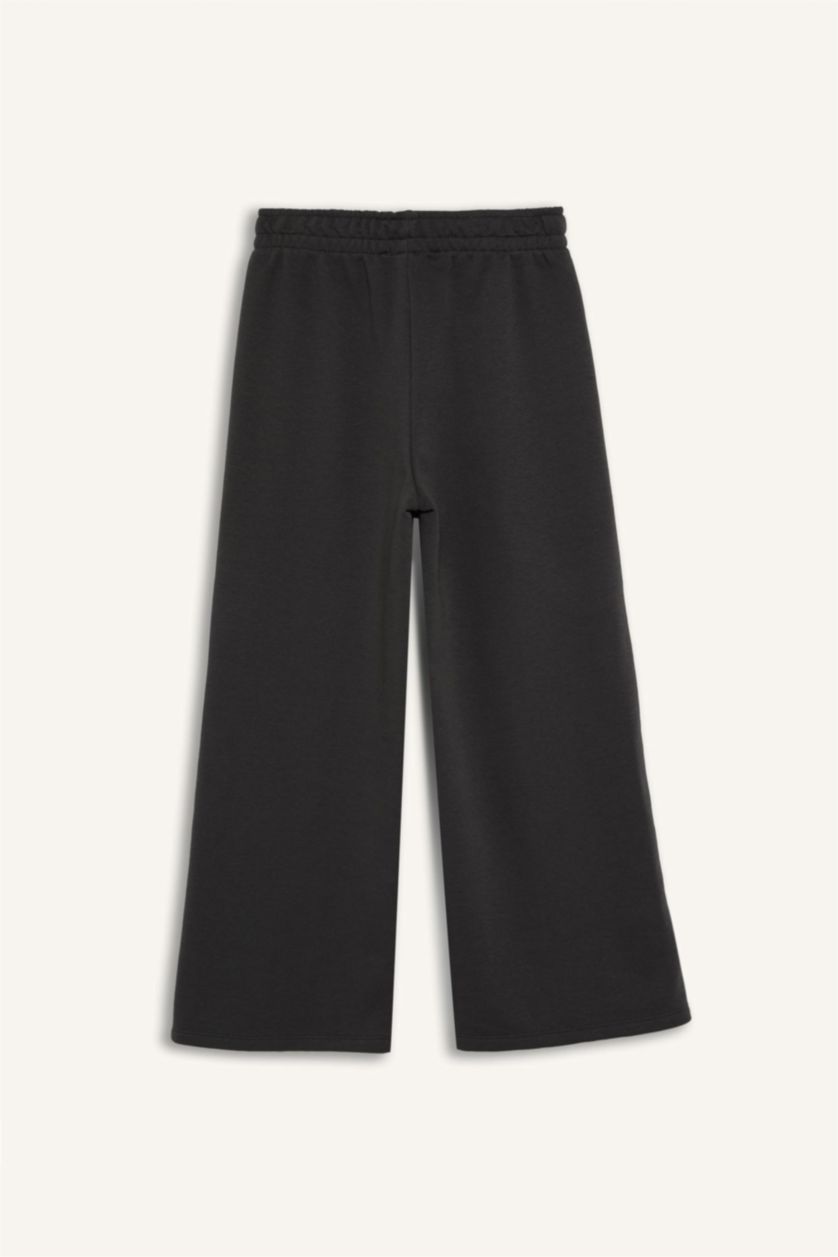 Kız Çocuk - Genç Kız Antrasit Wide Leg Beli Lastikli Geniş Bol Paça Eşofman Altı Kız Çocuk