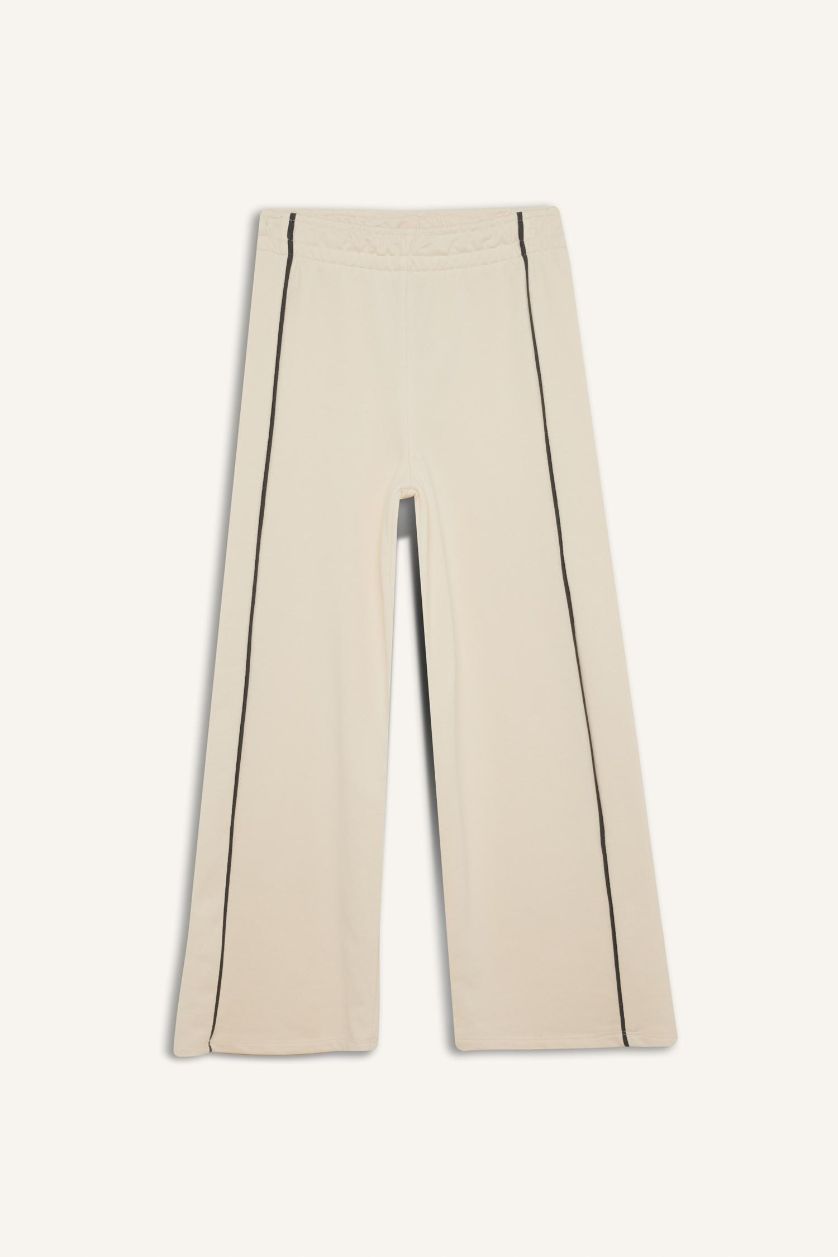 Kız Çocuk - Genç Kız Ekru Wide Leg Beli Lastikli Geniş Bol Paça Eşofman Altı Kız Çocuk