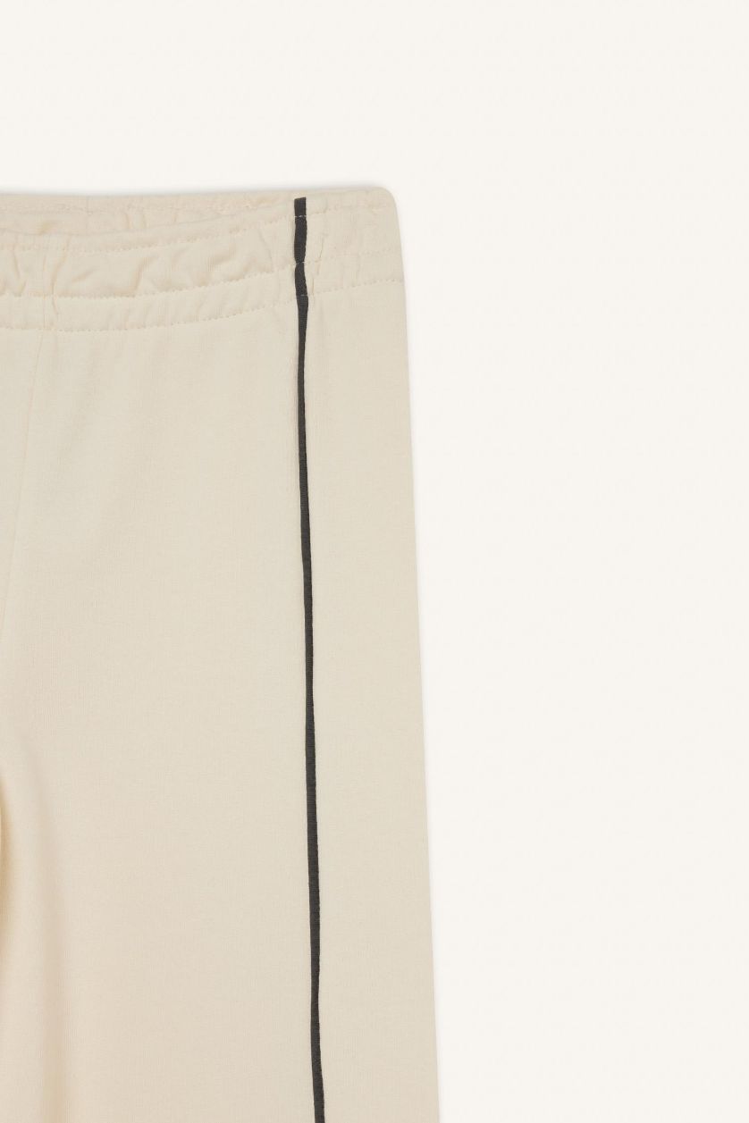 Kız Çocuk - Genç Kız Ekru Wide Leg Beli Lastikli Geniş Bol Paça Eşofman Altı Kız Çocuk