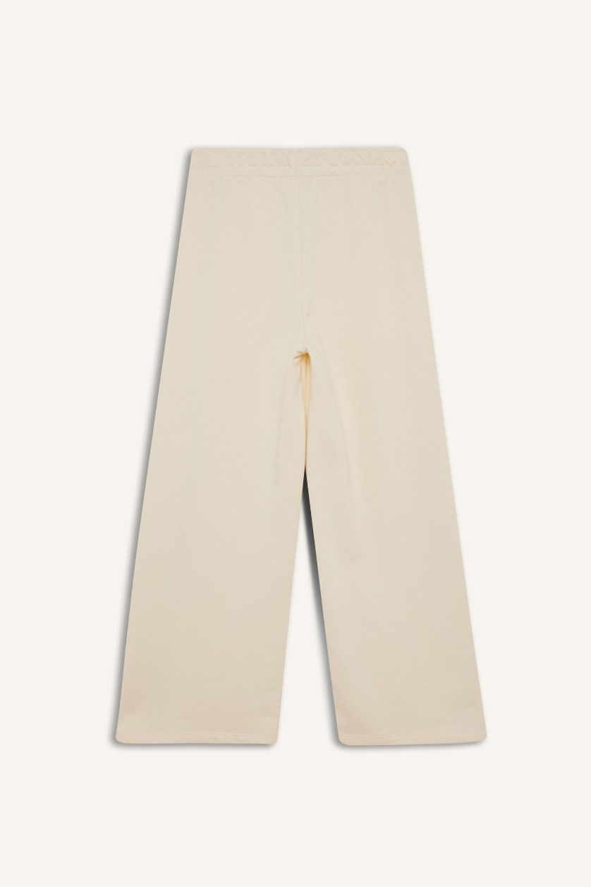 Kız Çocuk - Genç Kız Ekru Wide Leg Beli Lastikli Geniş Bol Paça Eşofman Altı Kız Çocuk