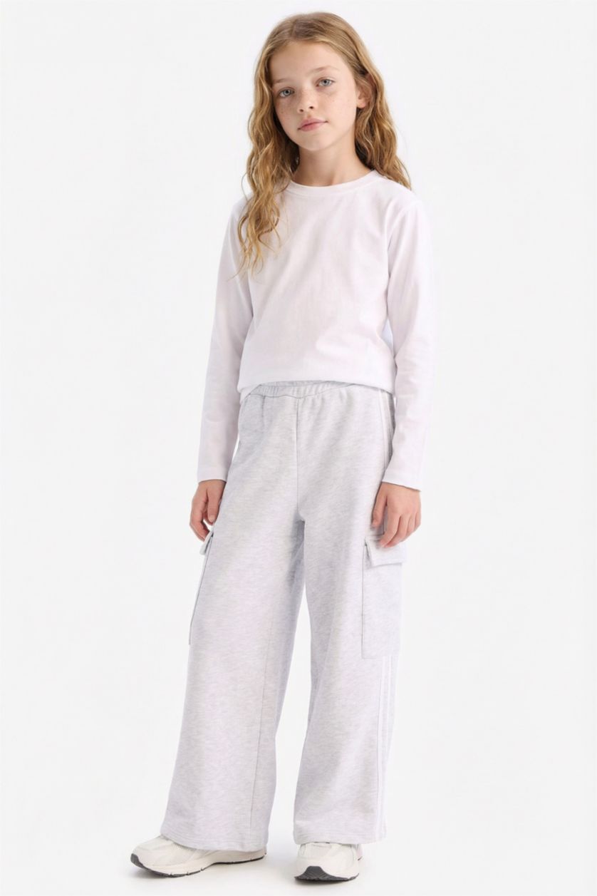 Girls & Teens Light Grey Melange Girl Elastic Waist Wide Leg Sweatpants
