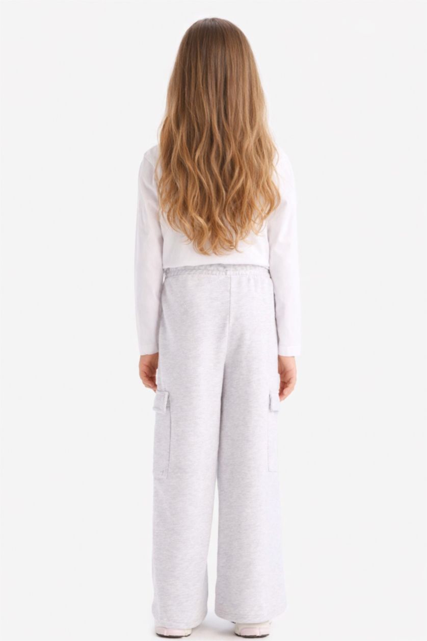 Girls & Teens Light Grey Melange Girl Elastic Waist Wide Leg Sweatpants