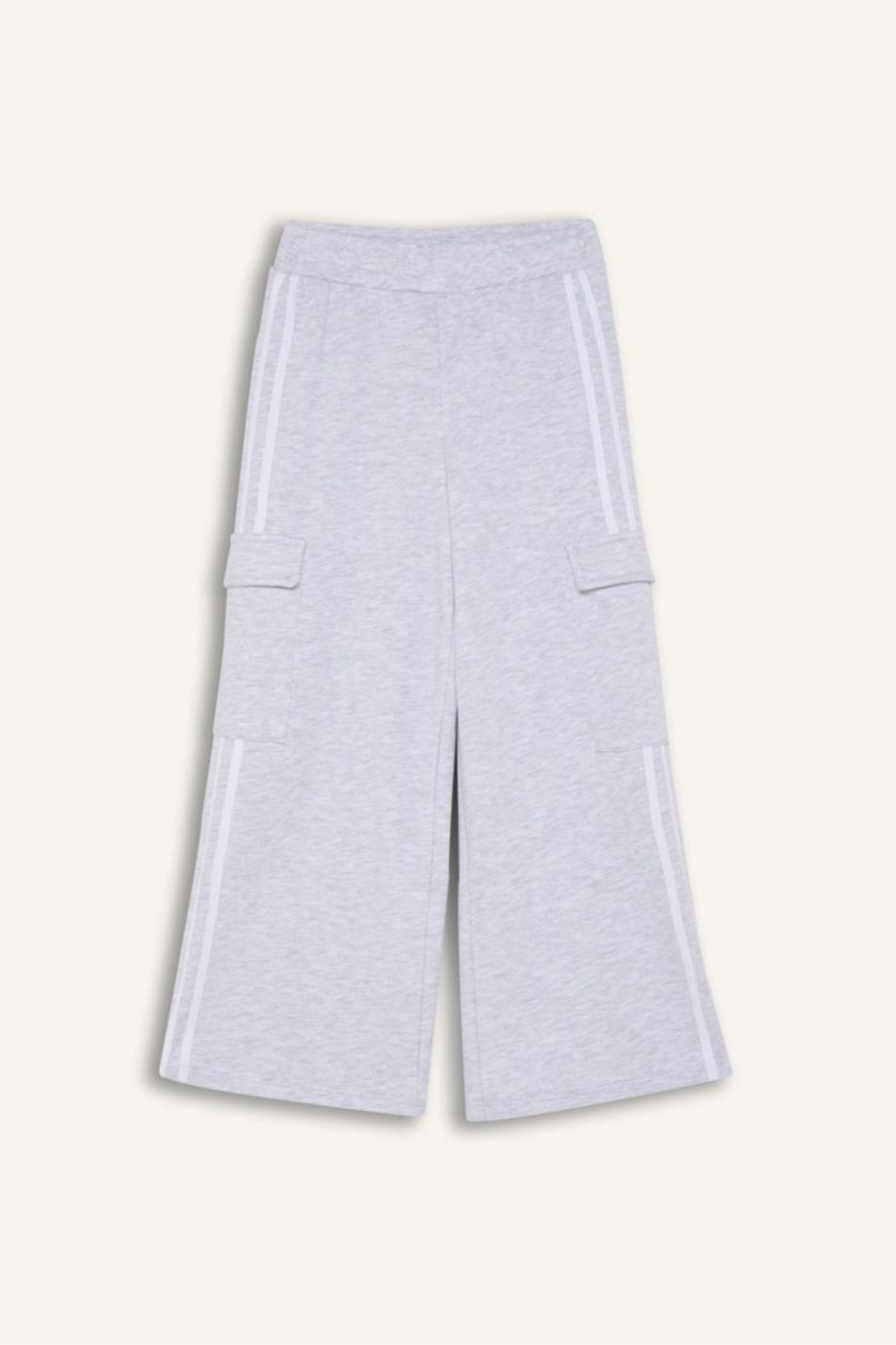 Girls & Teens Light Grey Melange Girl Elastic Waist Wide Leg Sweatpants