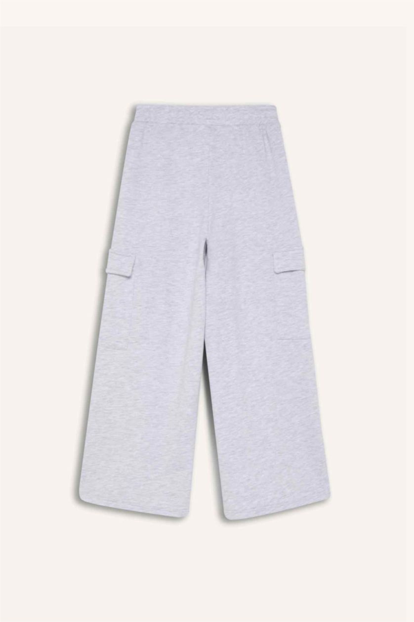 Girls & Teens Light Grey Melange Girl Elastic Waist Wide Leg Sweatpants