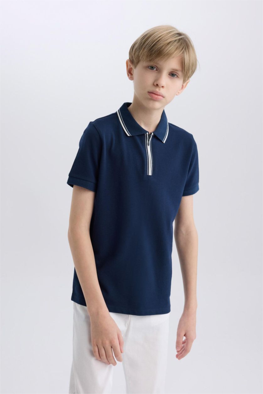 Erkek Çocuk - Genç Erkek Lacivert Polo Yaka Pike Kısa Kollu Tişört Erkek Çocuk