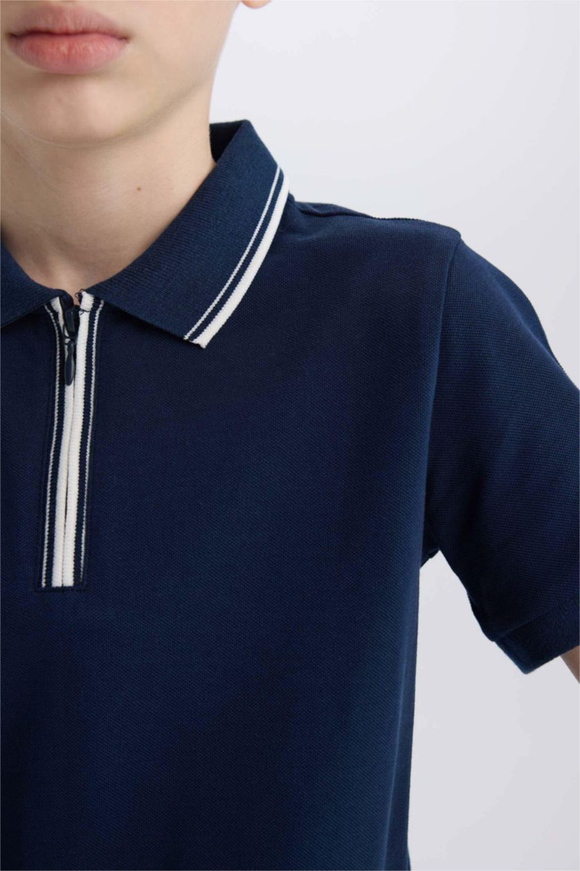 Erkek Çocuk - Genç Erkek Lacivert Polo Yaka Pike Kısa Kollu Tişört Erkek Çocuk