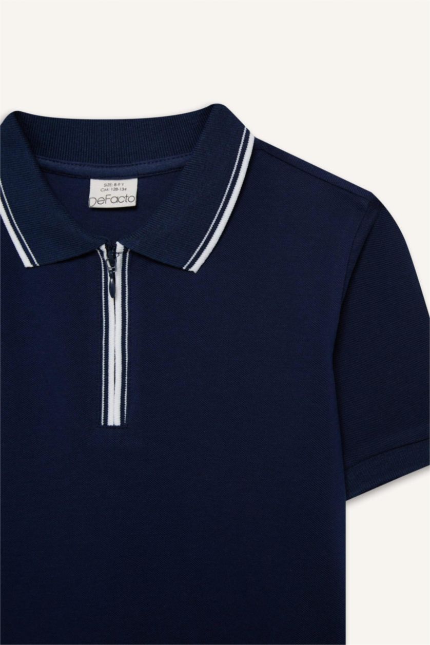 Erkek Çocuk - Genç Erkek Lacivert Polo Yaka Pike Kısa Kollu Tişört Erkek Çocuk