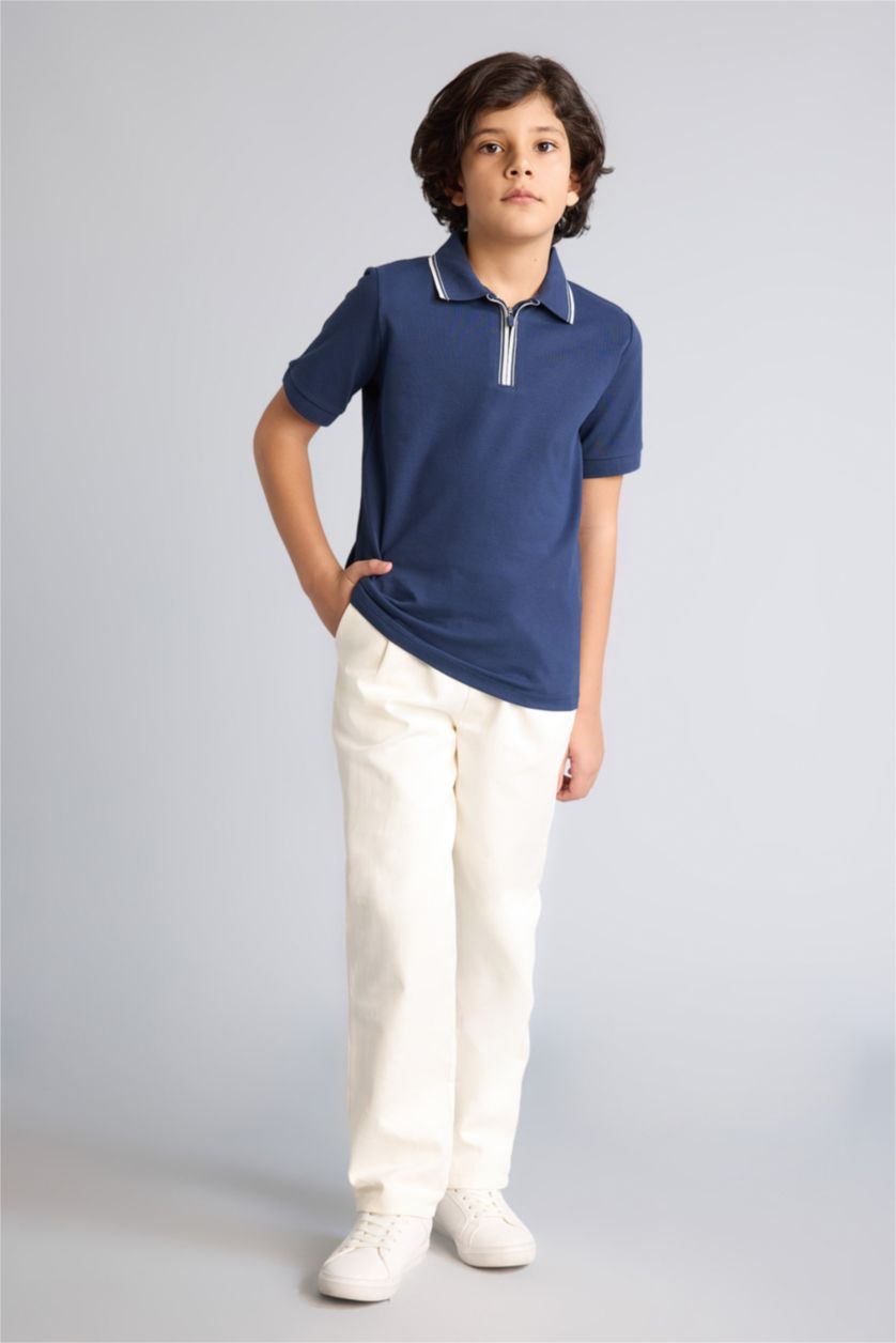 Erkek Çocuk - Genç Erkek Lacivert Polo Yaka Pike Kısa Kollu Tişört Erkek Çocuk